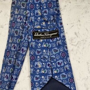 Salvatore Ferragamo Blue Patterned Silk Scarf